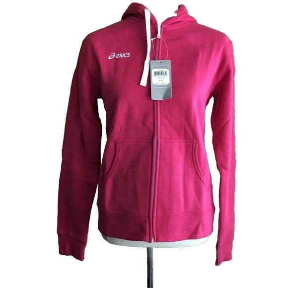 Asics Women's Pink Cotton Blend Zip Hoodie YT1487 Jacket Size XS S - Picture 2 of 16